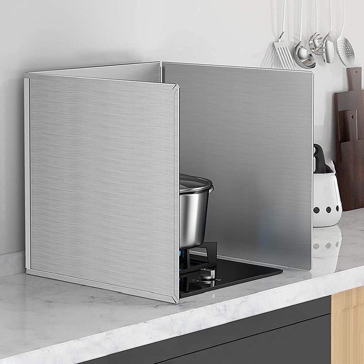 Spatbescherming Koken Olie Barrière Keuken Schoonhouden Opvouwbaar Ontwerp 2 Panel Zilver