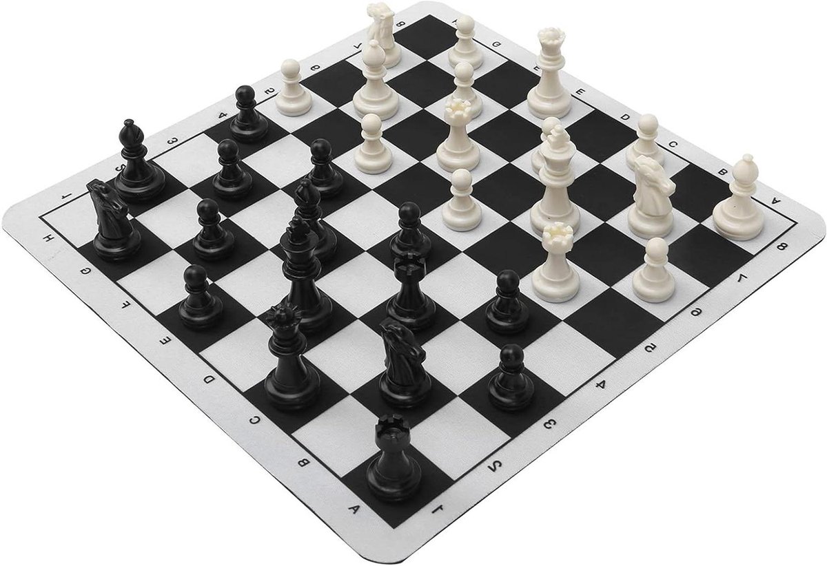 Schaakset Draagbaar - Reisspel - Logisch Denken - Inclusief Opbergtas - 24x24cm - Zwart Wit