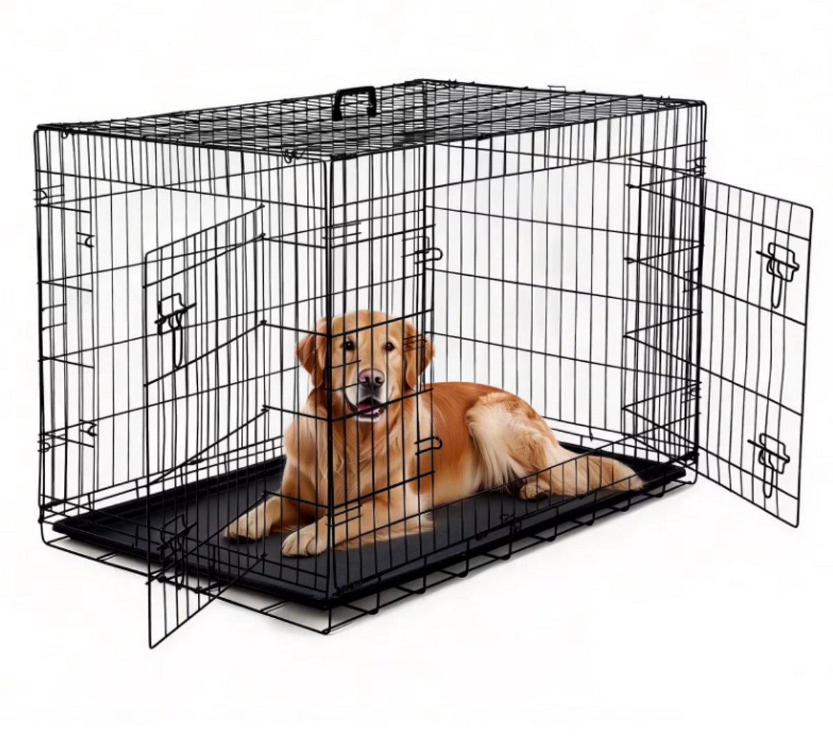 Stervia Hondenbench - Hondenkooi - 2 Deuren - Opvouwbaar - Uitneembare Lade - Middelgrote Tot Grote Honden - Zwart - 106.7 x 69.9 x 57.2 cm