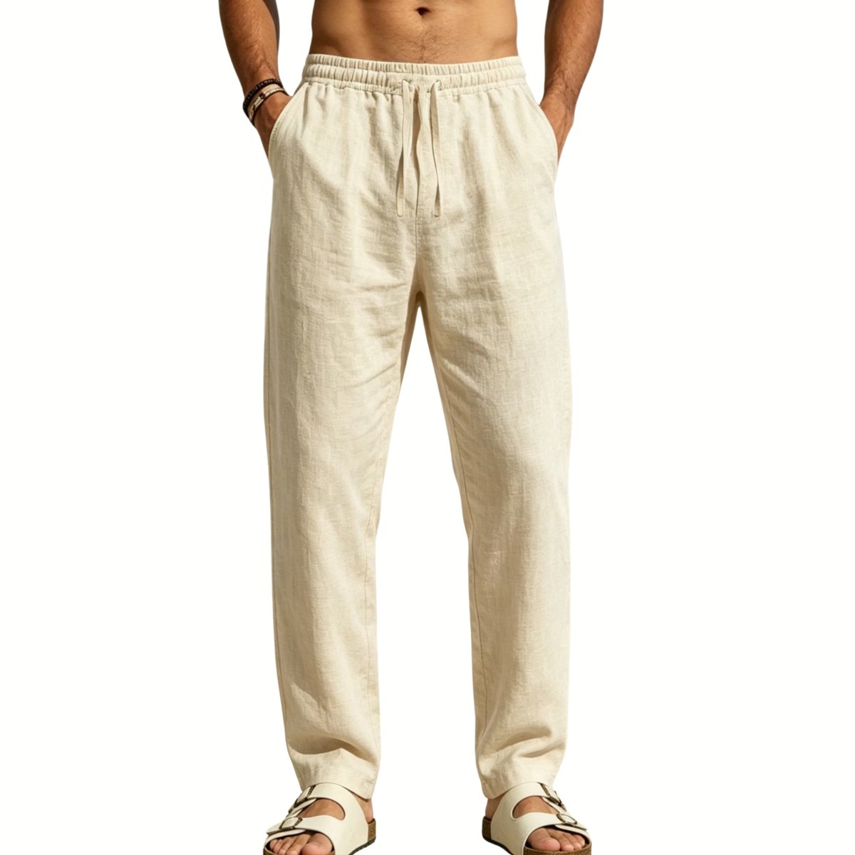 Currero Linnen Broek Heren - Zomerbroek - Volwassenen - Lange Broek - Pantalon - Strandbroek - Zomer - Ibiza Stijl - Abrikoos XXL