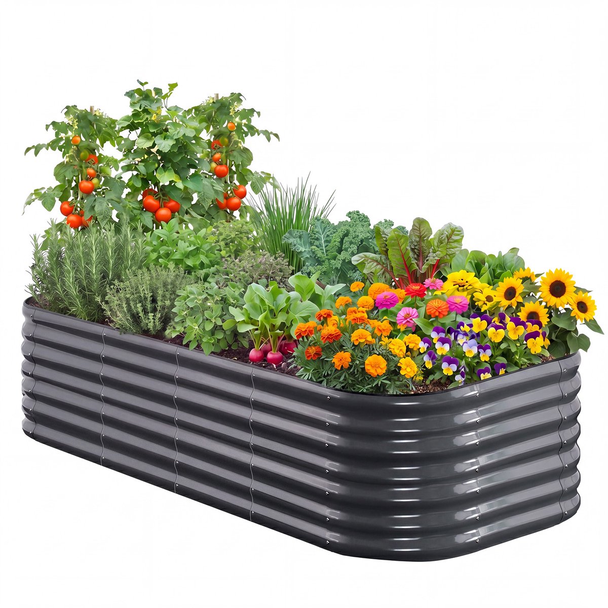 Quictent Verhoogde Kweekbak 180 x 90 x 62 cm – Moestuinbak van Verzinkt Staal voor Groenten, Kruiden en Bloemen, Grijs
