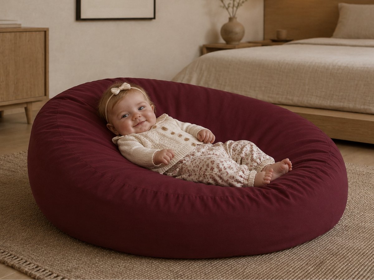 Bedrebel - Baby relax hoes voor voedingskussen zwangerschapskussen - 100% katoen percale - rood - Merlot red - anti doorzakken clip - baby relaxhoes