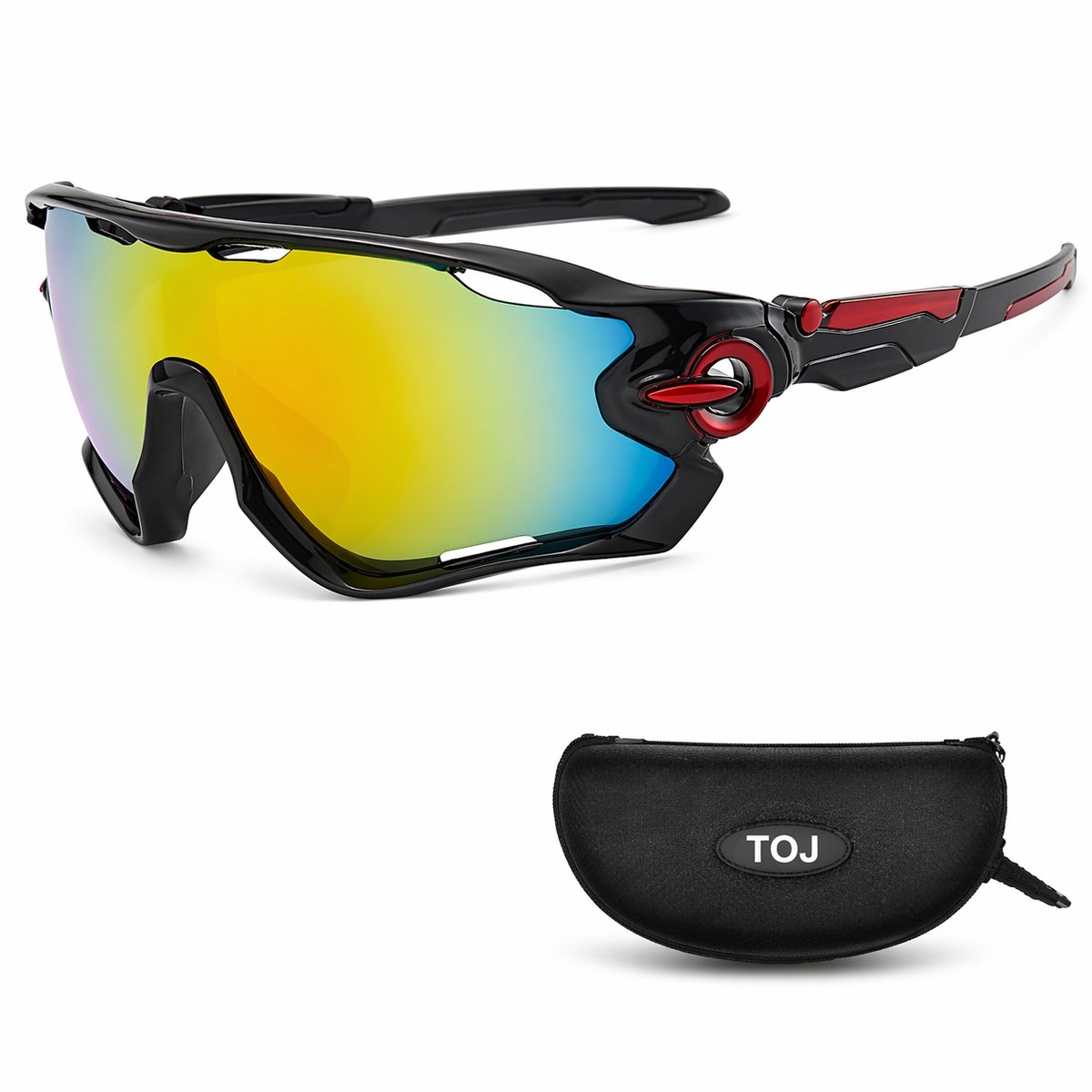 Fietsbril Met Hoes | Sportbril | Racefiets | Mountainbike | MTB | Sport Fiets Bril| Zonnebril | UV Bescherming | Zwart/Rood