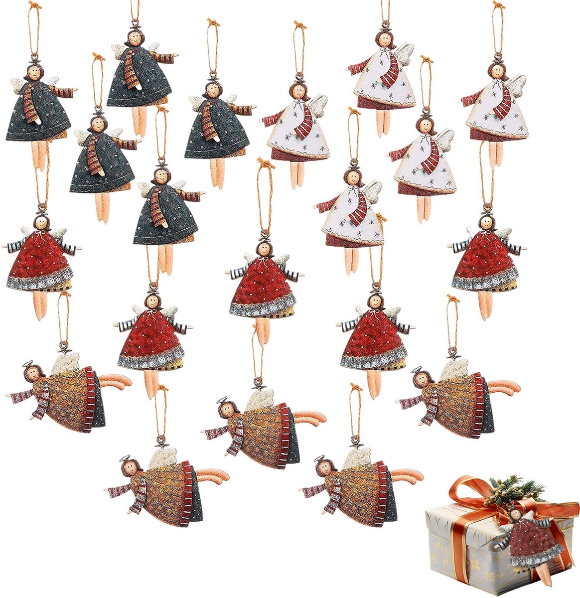 Dailygoods- Kerstboomdecoratie 20 stuks - Hangers met engeltjesdesign - Rustiek hout - 8 cm - Kerstversiering - Persoonlijke sfeer