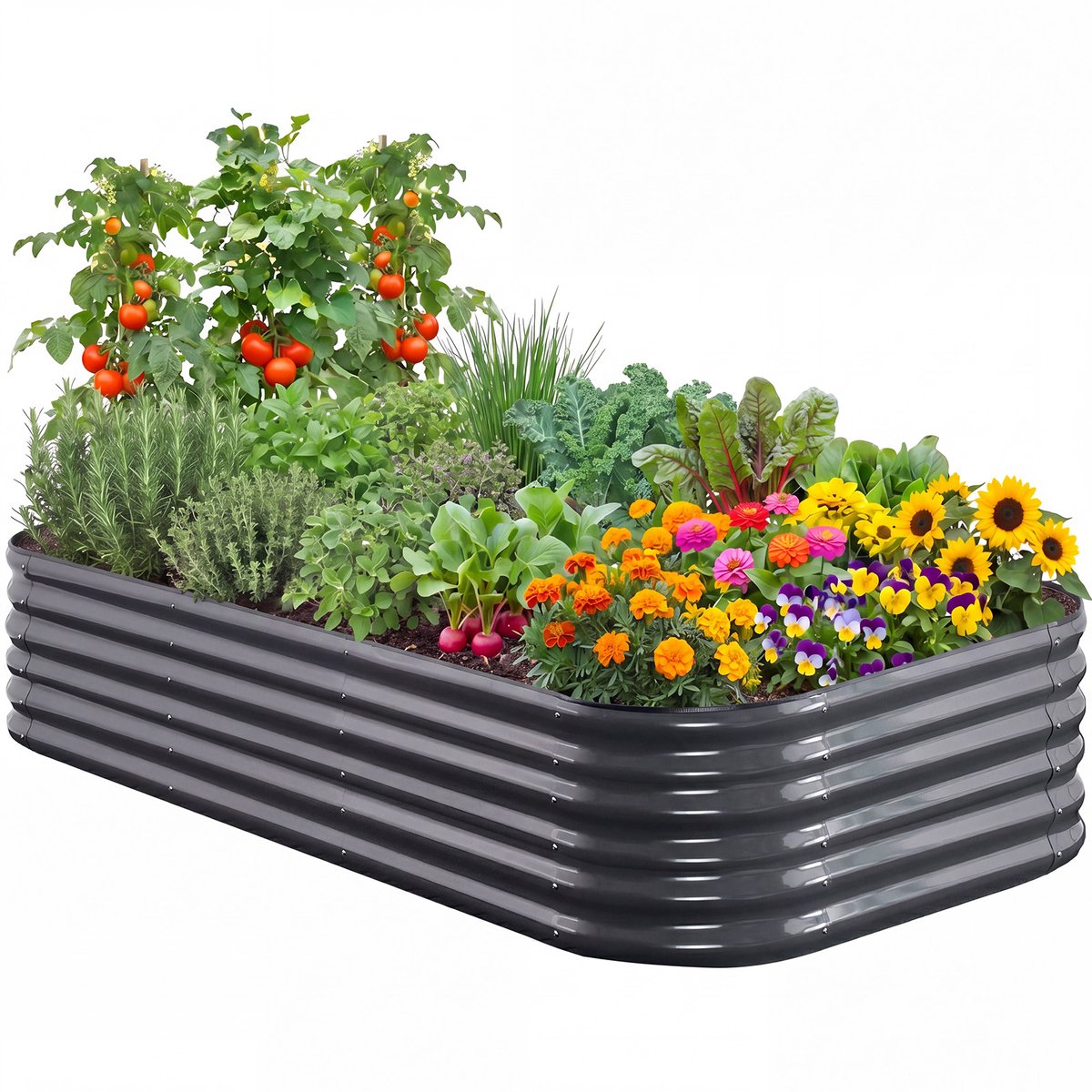 Quictent Verhoogde Kweekbak 240 x 120 x 45 cm – Moestuinbak van Verzinkt Staal voor Groenten, Kruiden en Bloemen, Grijs