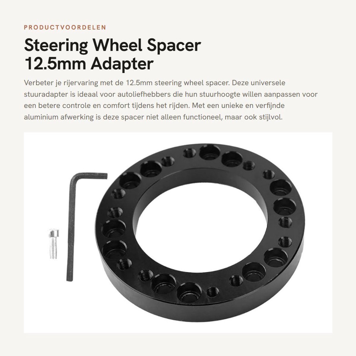 Dailygoods - Steering Wheel Spacer - 12.5mm Adapter - Verbeter je rijervaring - Zwart - Universele autostuuradapter - Perfect voor raceliefhebbers