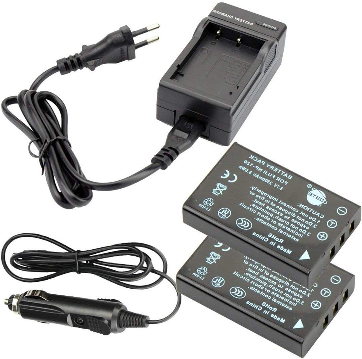 Camera Accu Set - Reserve Batterij - Reizen Fotograferen - Inclusief Reisoplader - 2 Stuks - Zwart