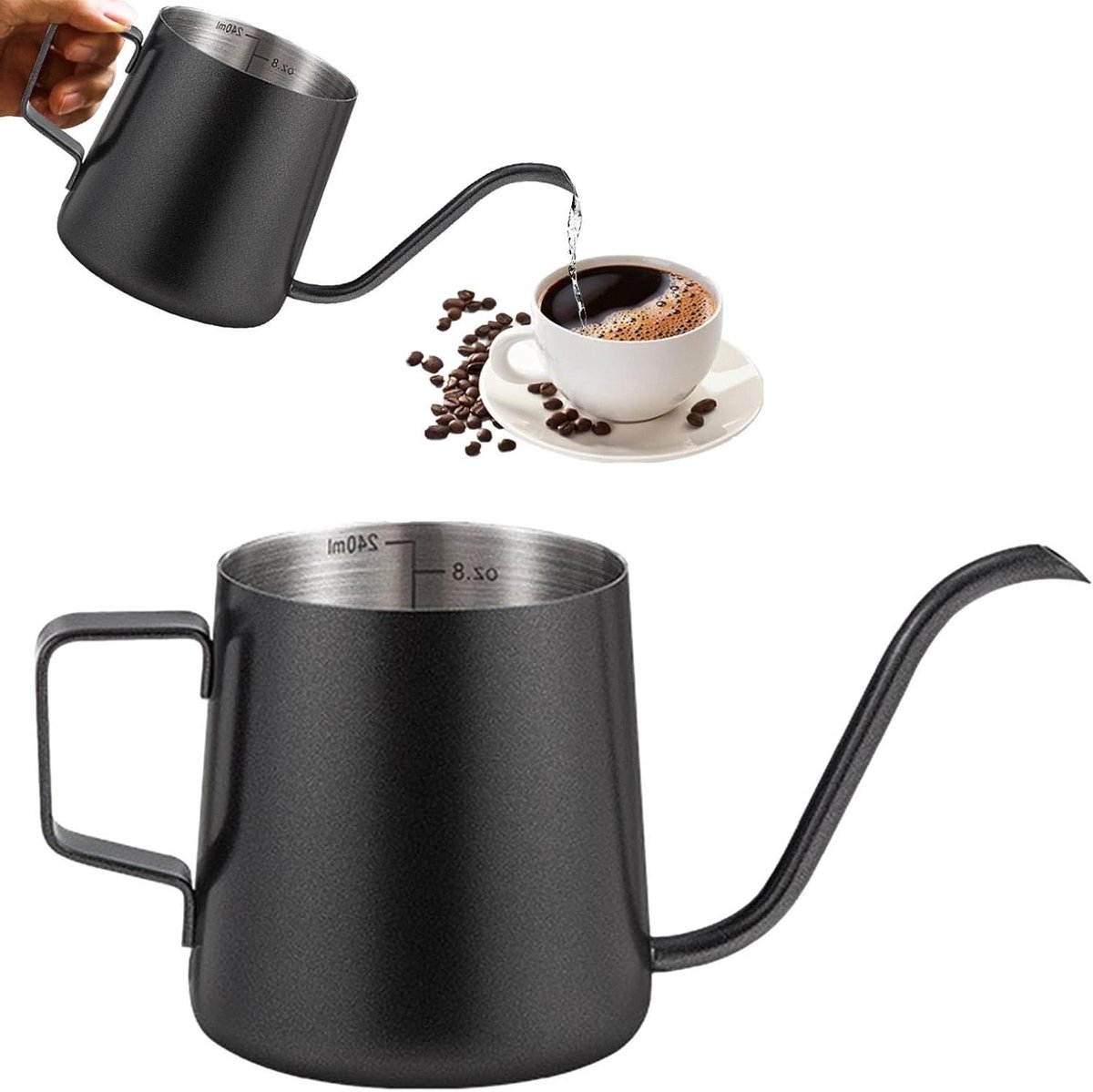 Druppelkoffiezetapparaat - Handmatig koffiezetapparaat - Koffie bereiden - Zwanenhals uitloop - 250 ml - Zwart