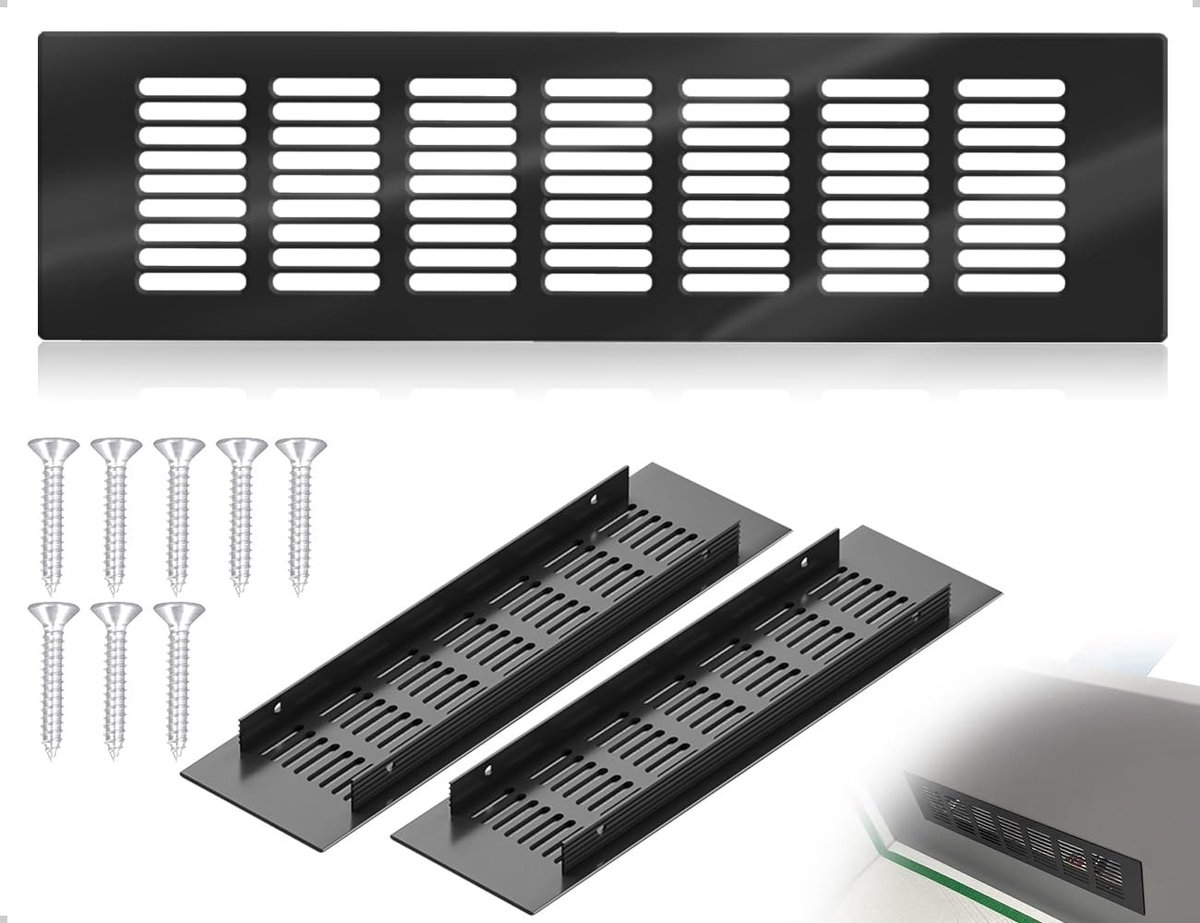 Dailygoods- Ventilatierooster Zwart 80 x 300 mm - Set van 2 - Aluminium - Ventilatie - Modern Design - Roestbestendig - Luchtrooster