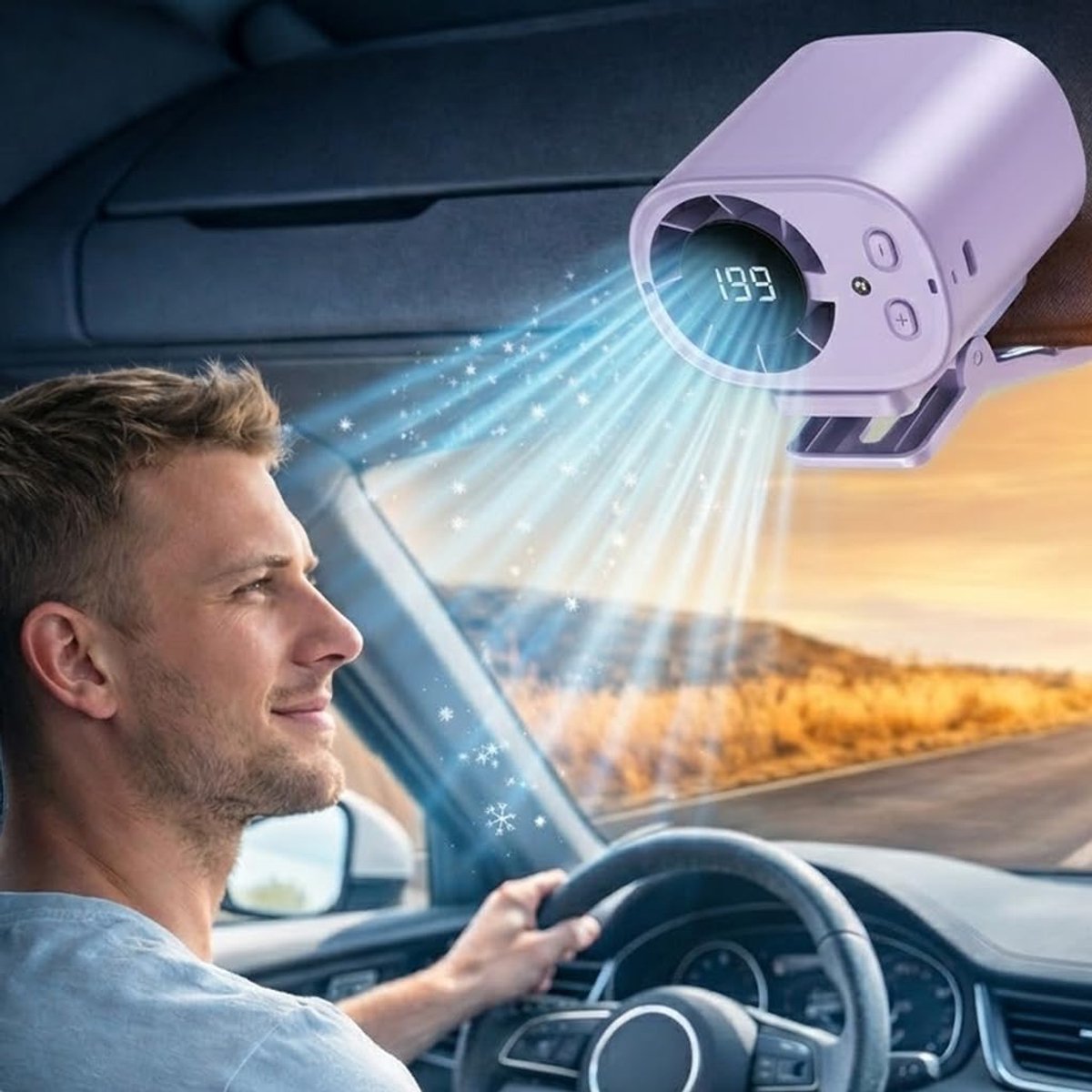 Persoonlijke Ventilator Met Display - Draagbare Luchtventilator Voor In De Auto, Kantoor, Slaapkamer En Buiten - 3 Snelheden - Oplaadbaar Via USB - 1200-2000mAh Accu - Koelapparaat Voor Onderweg - Paars