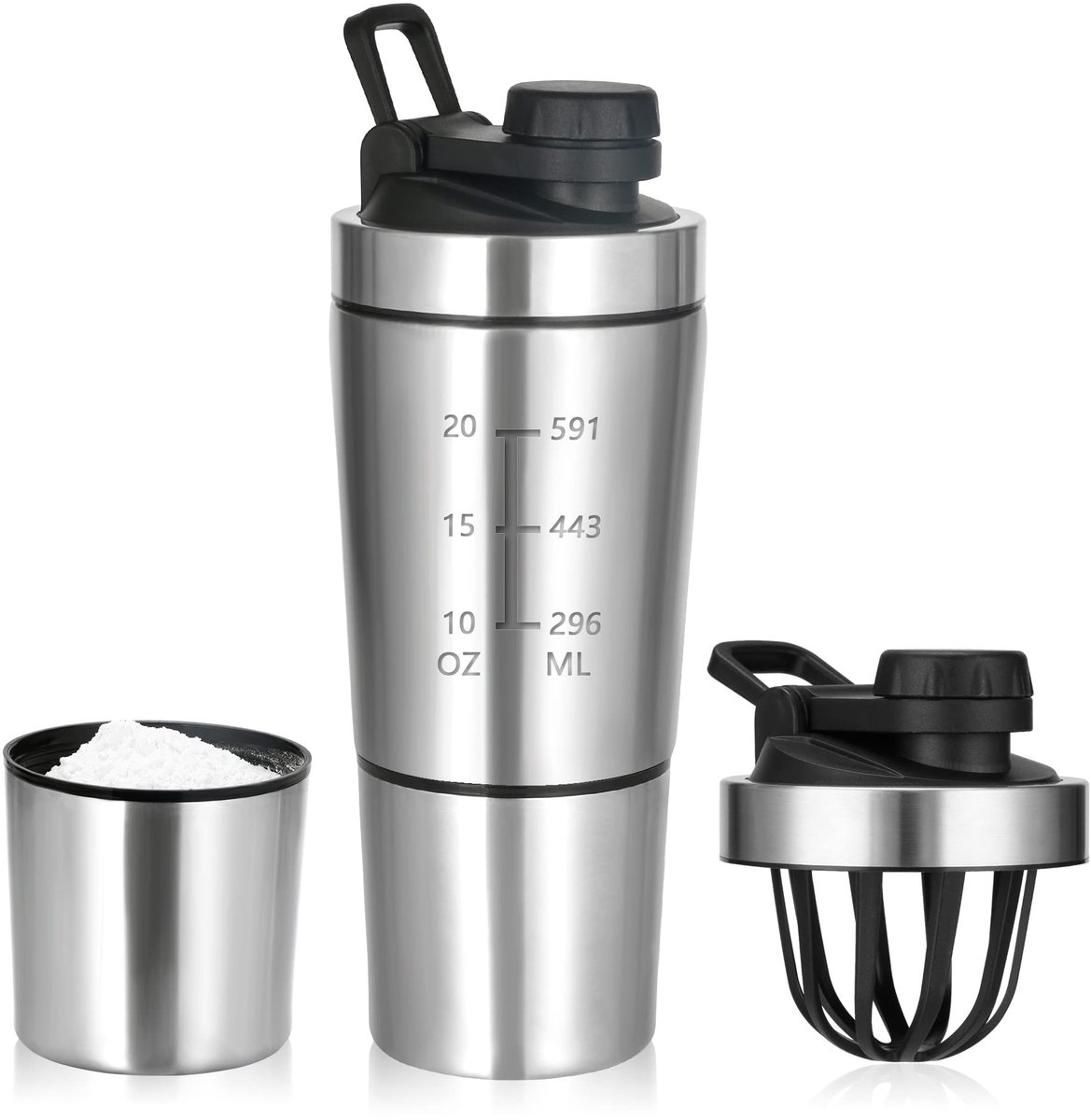 Dailygoods - Eiwitshaker - Roestvrij staal - Dubbellaags en BPA-vrij - 700 + 200 ml - Proteïneshaker voor sport en fitness - Geschikt voor actief leven
