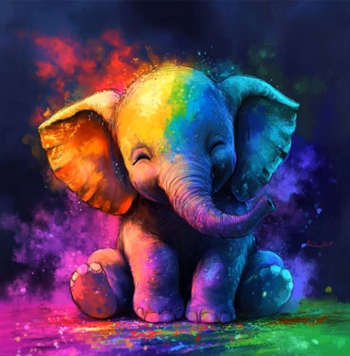 30x30cm Diamond Painting gekleurde olifant (rond) nr 292