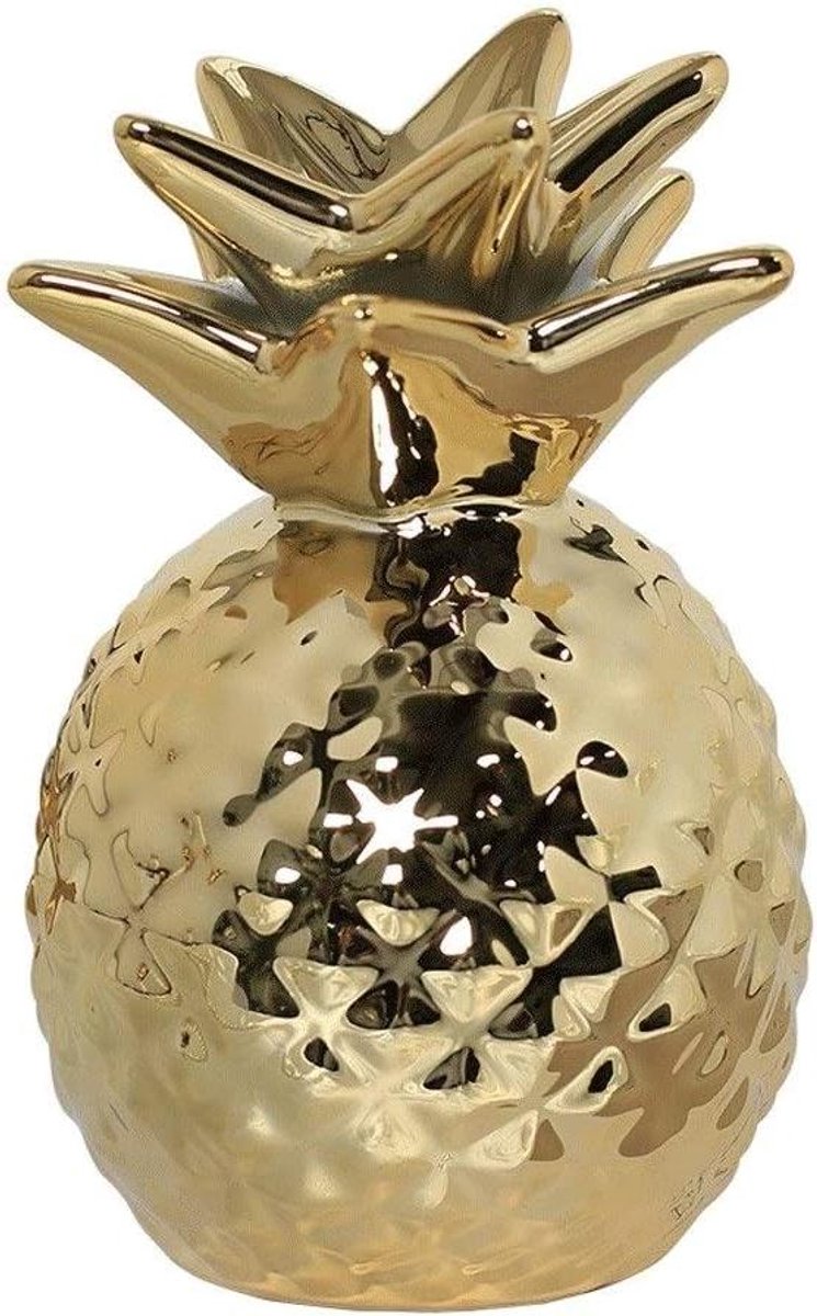 Spaarpot Ananas - Geldkistje Keramiek - Kinderen Leren Sparen - Decoratief Ananasontwerp - 8x13 cm - Goud