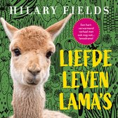 Een lama met een groene, cactusthema achtergrond met de tekst "LIEFDE LEVEN LAMA'S" en "HILARY FIELDS".