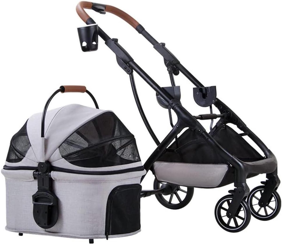 Huisdier Kinderwagen - Hondenbuggy Kattenwagen - Comfortabel Reizen - Opvouwbaar Snel - 20kg Draagvermogen - Grijs