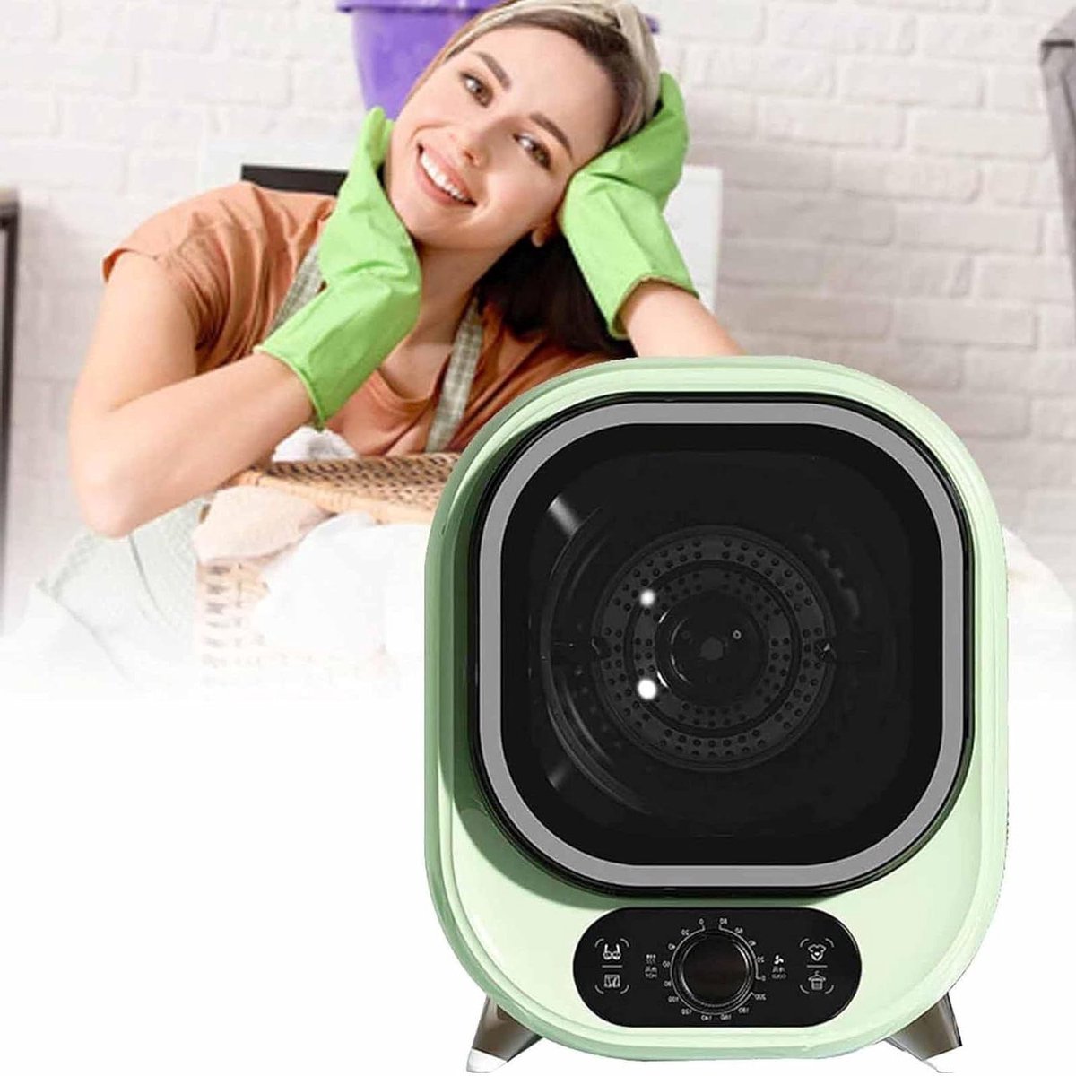 Mini Wasdroger Compacte Droger Kleding Drogen Roestvrijstalen Trommel 0.8 kg Groen