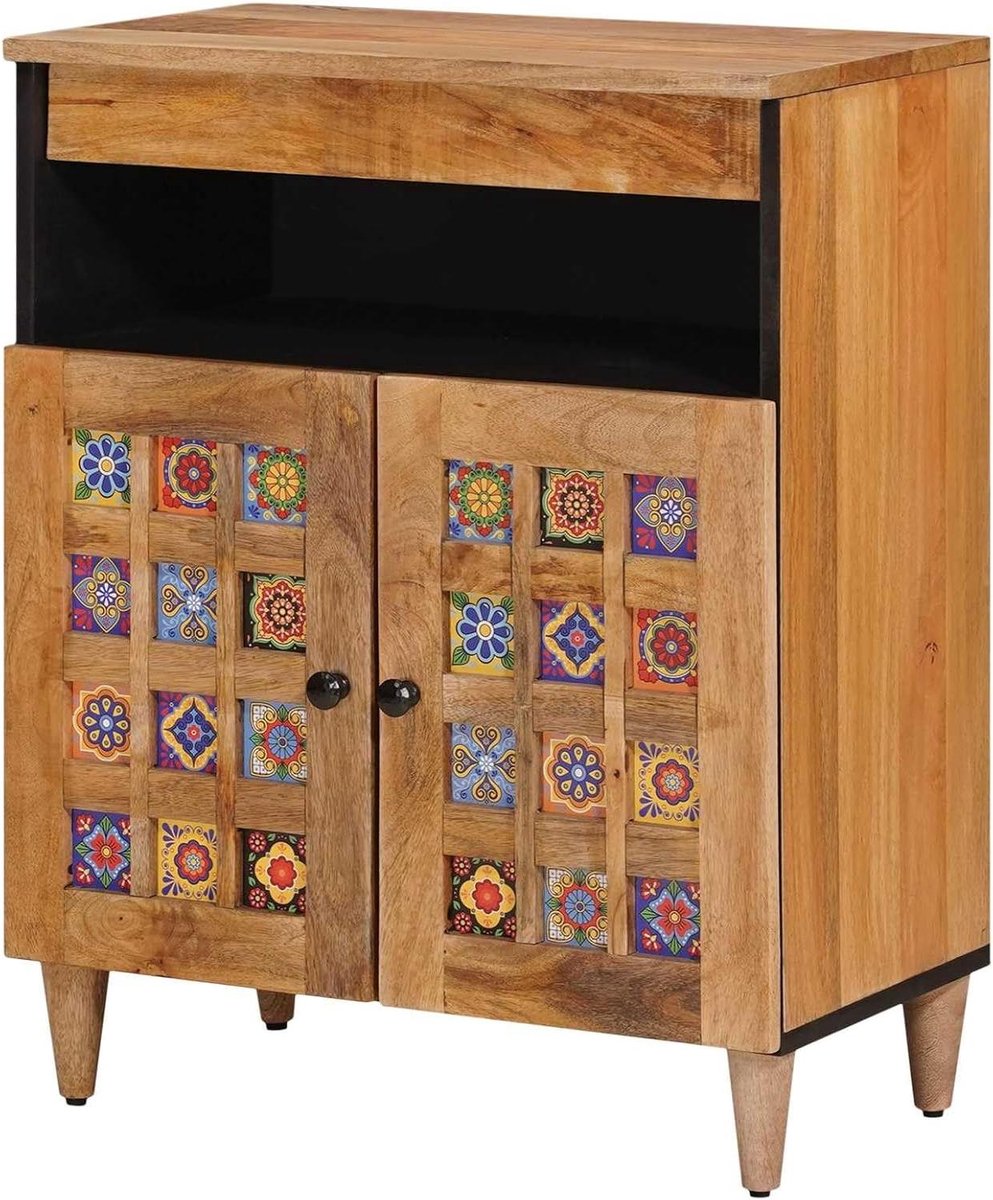 Dressoir Massief Mangohout - Opbergkast Ladekast - Woonkamer Inrichting - Minimalistisch Design - 60 x 335 x 75 cm - Naturel