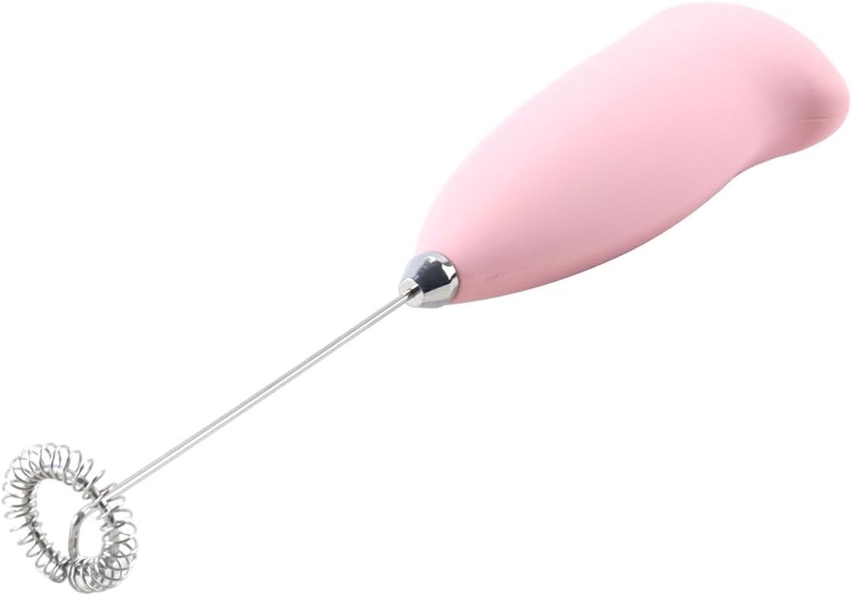 Elektrische melkopschuimer, mixer, melkschuim in enkele seconden, soft-touch-behuizing met roestvrijstalen schuimracket (roze)