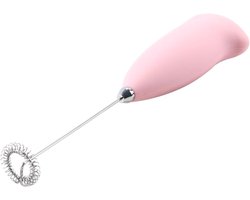 Elektrische melkopschuimer, mixer, melkschuim in enkele seconden, soft-touch-behuizing met roestvrijstalen schuimracket (roze)