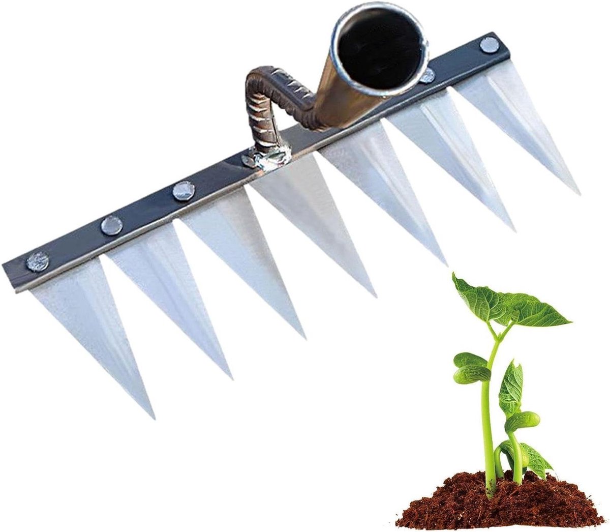 Metalen Tuinhark - Verticuteerhark Gazonhark - Bodem Voorbereiden - Robuust Stalen Ontwerp - 7 Tanden - Metaal