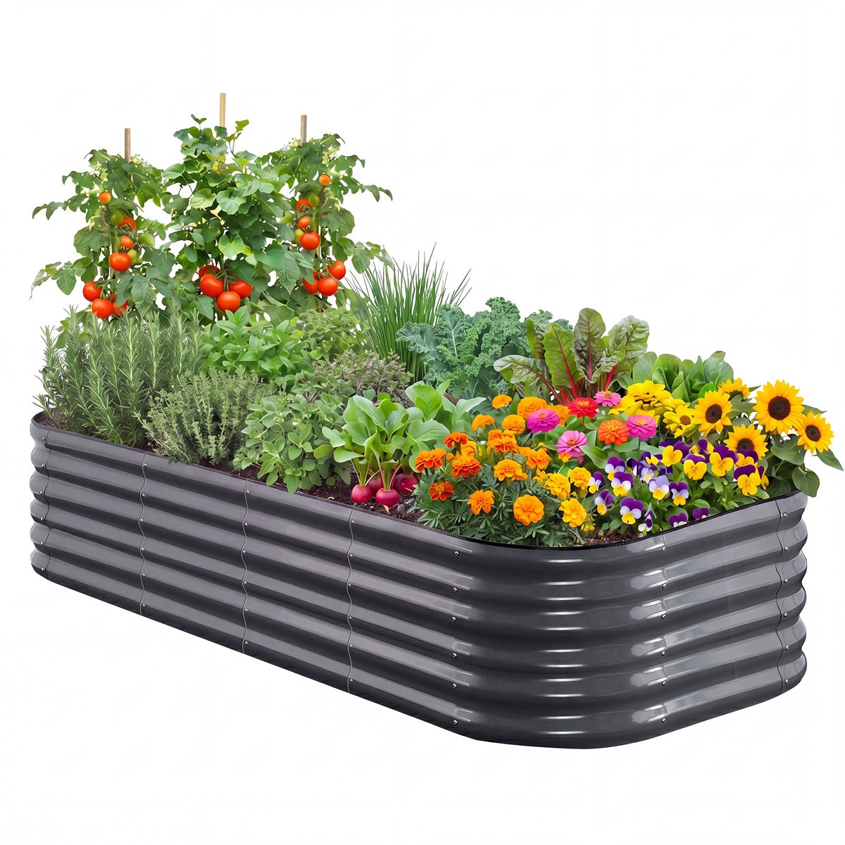 Quictent Verhoogde Kweekbak 180 x 90 x 45 cm – Moestuinbak van Verzinkt Staal voor Groenten, Kruiden en Bloemen, Grijs