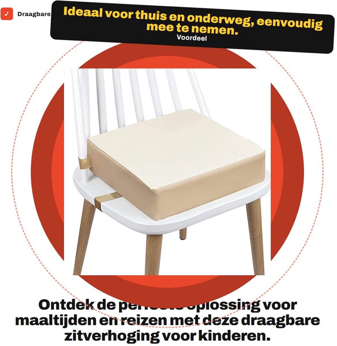 Dailygoods- Zitverhoging Draagbaar - Hoge Stoel - Wasbaar - Bamboe - Veiligheidsgesp - Comfortabele Kunstlederen Bekleding - Kinderstoel