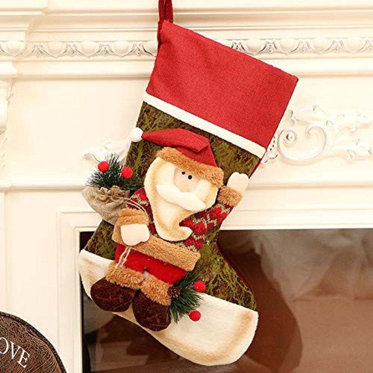 Dailygoods- Kerstkous grote opening - Kerstdecoratie - Linnen - Sneeuwpop/Kerstman - 45 cm lengte - Zachte grip - Kerstsok