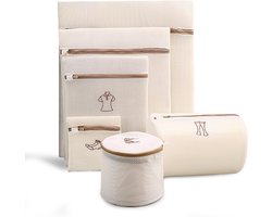 Waszakjes met rits-wastas-Set van 6, geschikt voor delicate kledingstukken met ritssluiting - Ondergoedzak voor het wassen van gevoelige items - Waszak van mesh - Geschikt voor jeans, overhemden, panty's en bh's - Beige