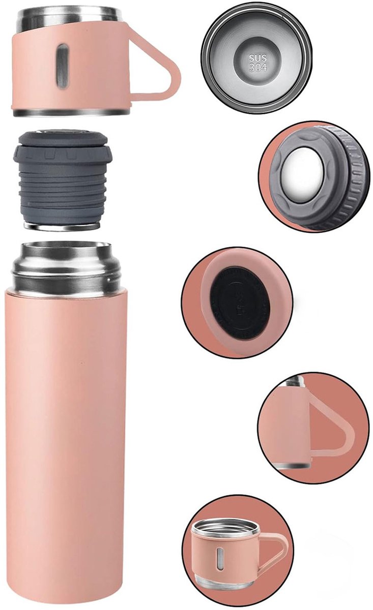 REDOM RVS Thermosfles 500 ml - Roze thumbnail 4