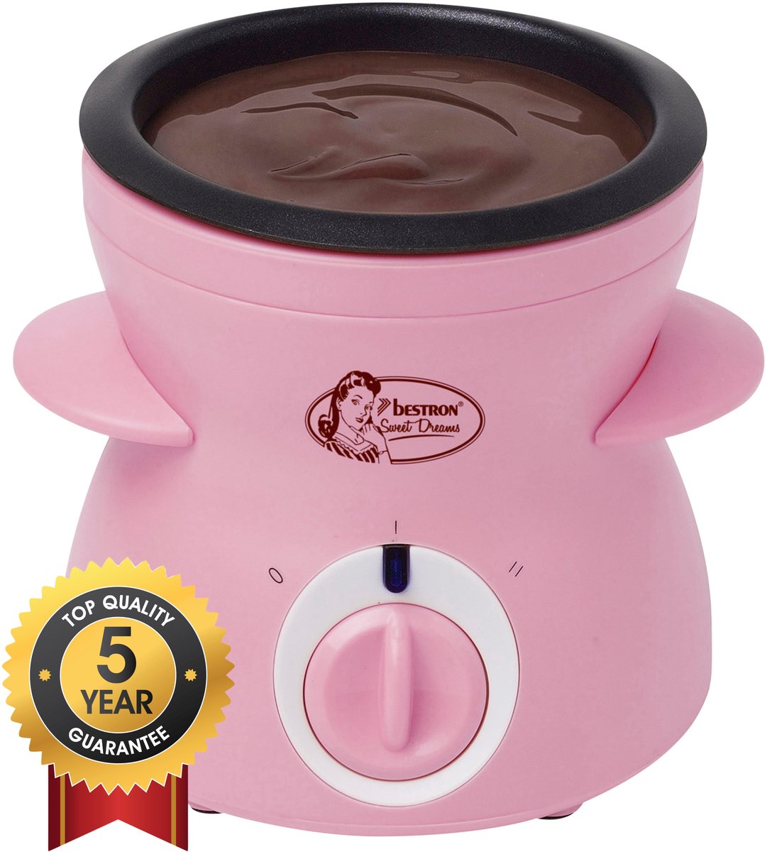 Bestron Chocolade Fondue DCM043P - Elektrische fondue - 5 personen - 10 Fonduevorkjes - Roze - 5 jaar garantie