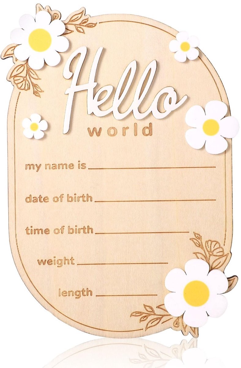 Dailygoods- Aankondigingsbord Houten 15x10,5cm - Geboortebord voor Buiten - Geboortebord Jongen/Meisje - Hello World Bord - Decoratie voor Thuis