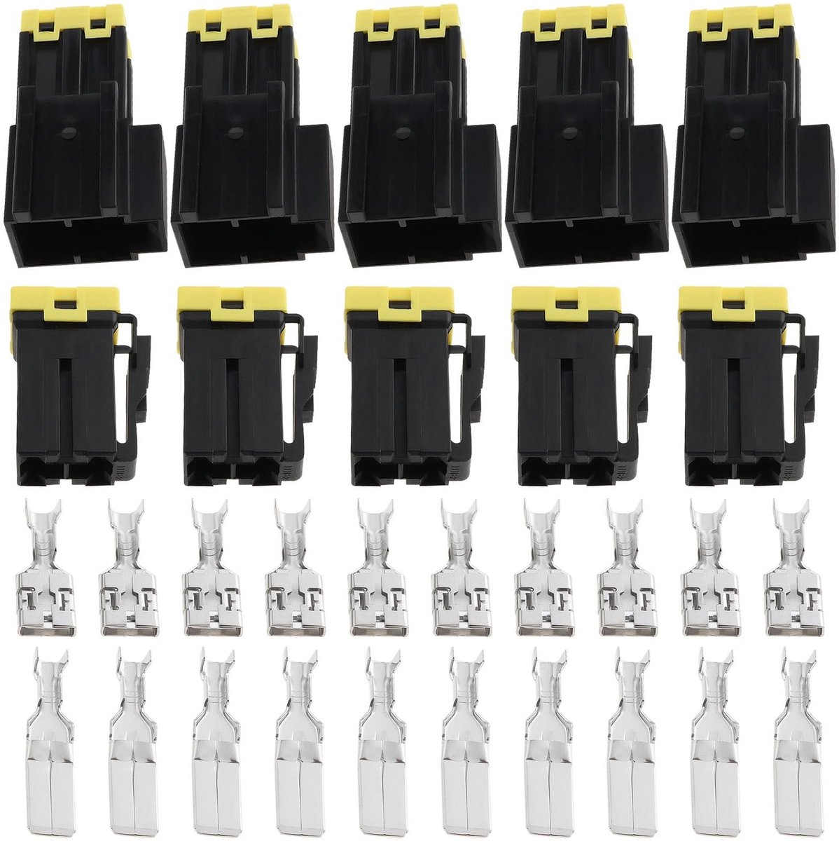Dailygoods - 2-weg 2-pins Connectoren - Hoge Stroom - 60AMP - Geel en Zwart - Voor Auto en Motor - Inclusief Terminals - 5 Stuks