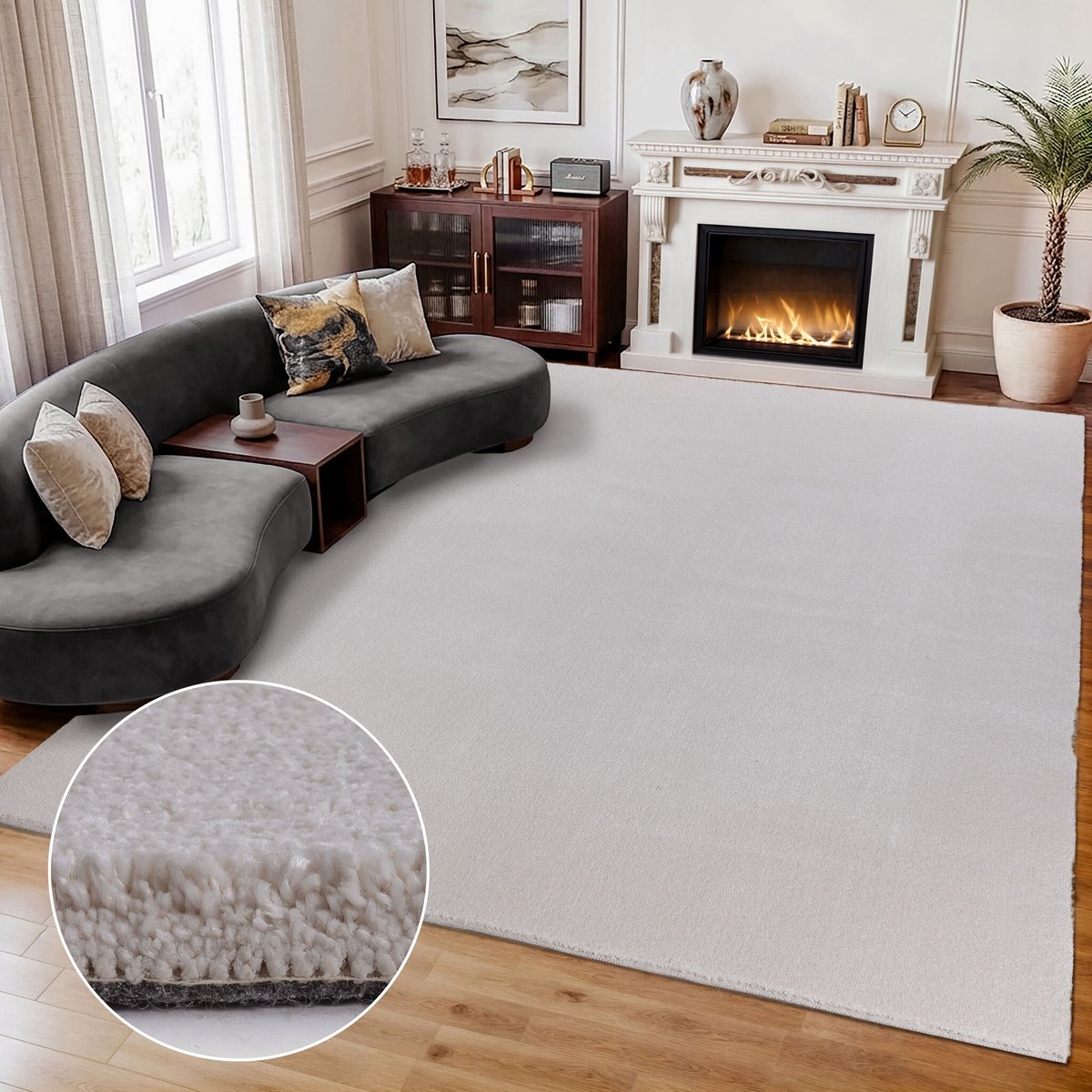Muratap Comfy Premium - Luxe Effen Vloerkleed Wasbaar Uni Creme- 200x290 CM