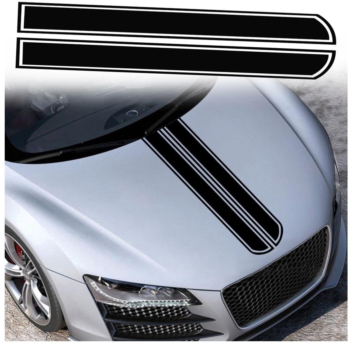 Dailygoods- Streepsticker Zwart - Auto Sticker voor Auto Decoratie - Motorkap Sticker - PVC - Waterdicht - 130x24cm - Duurzaam - Autosticker
