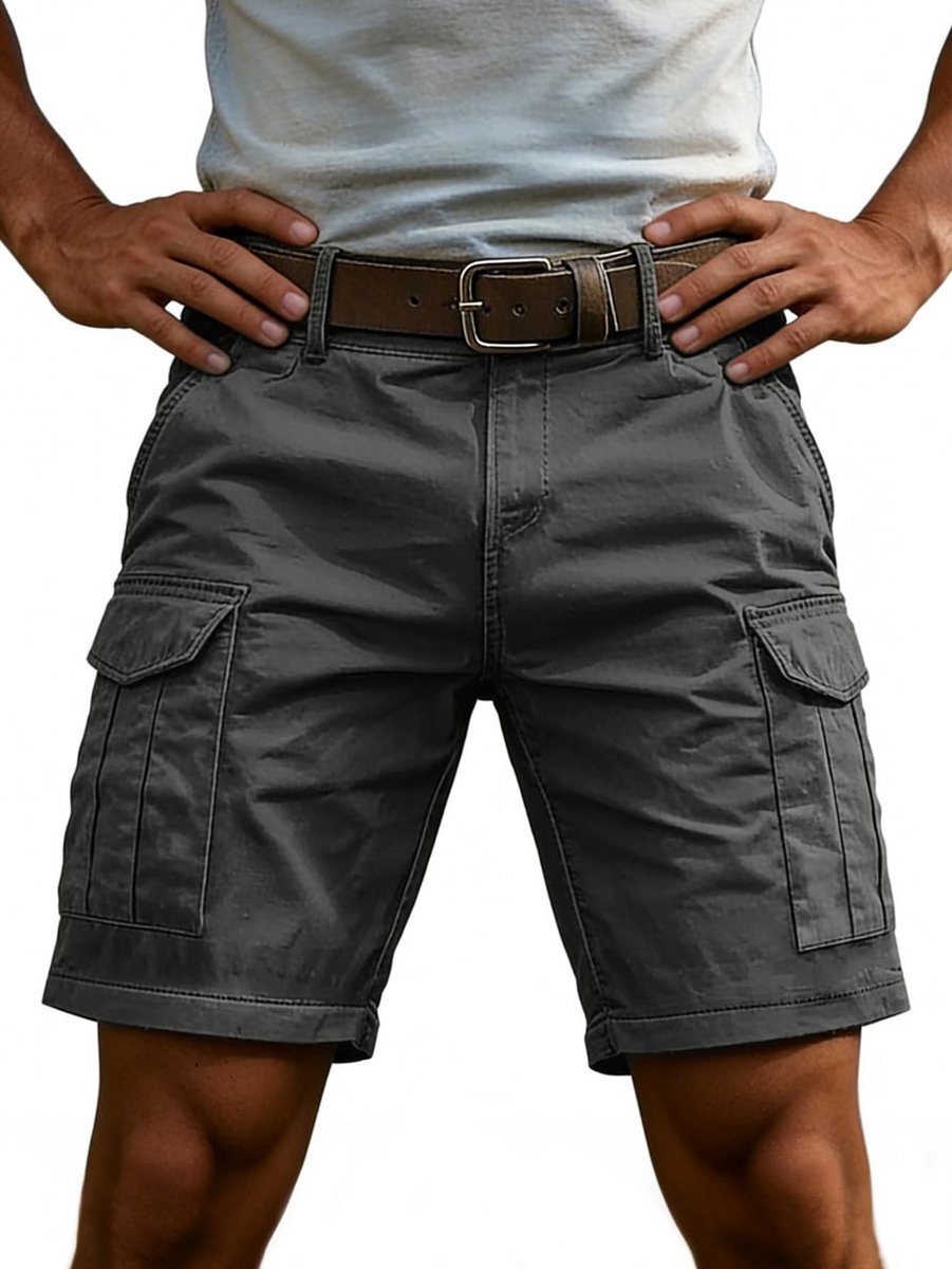 Kraftverdia® Korte broek voor heren zomer katoen stretch cargo shorts met zakken outdoor casual werkbroek heren kort zonder riem Grijs