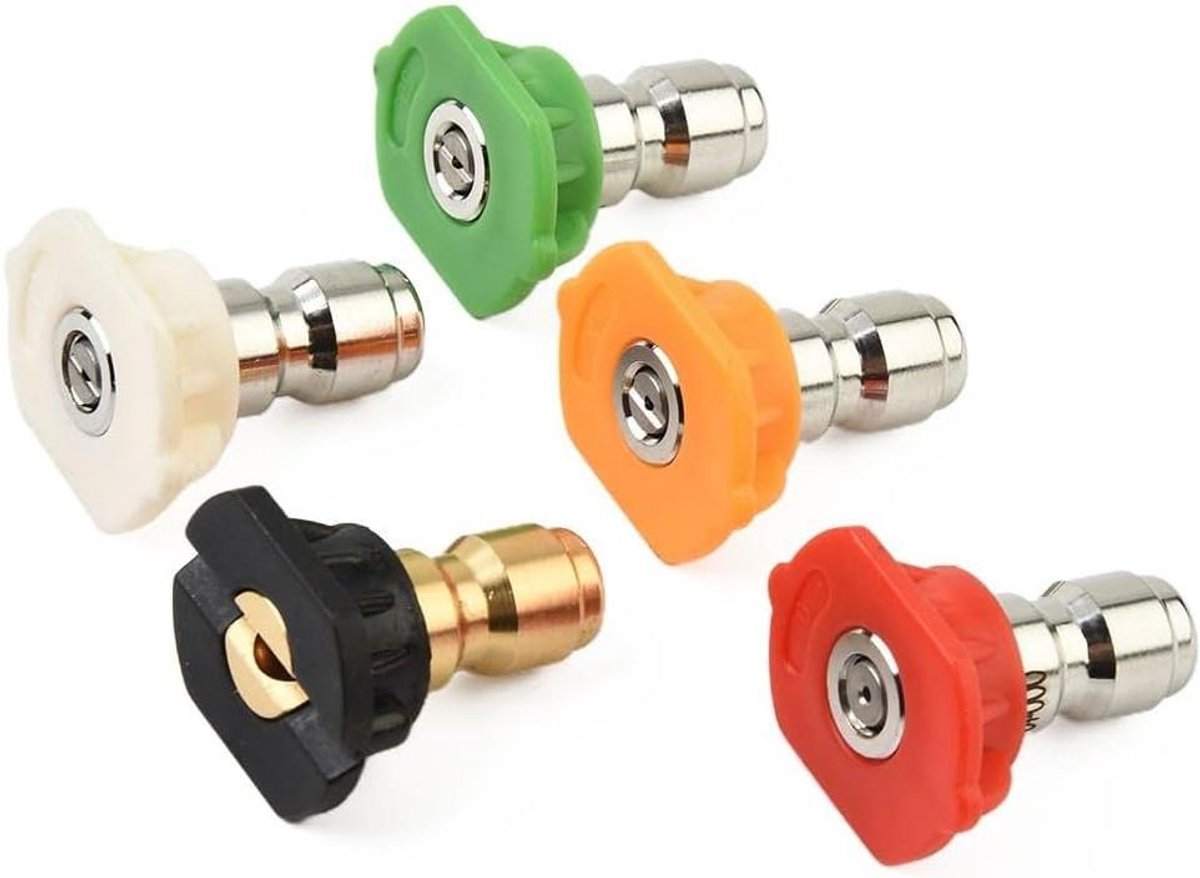 Hogedrukreiniger Sproeikoppen - Mondstukken Set - Terras Reinigen - Roestbestendig Metaal - 1/4 Inch Snelkoppeling - Gekleurd