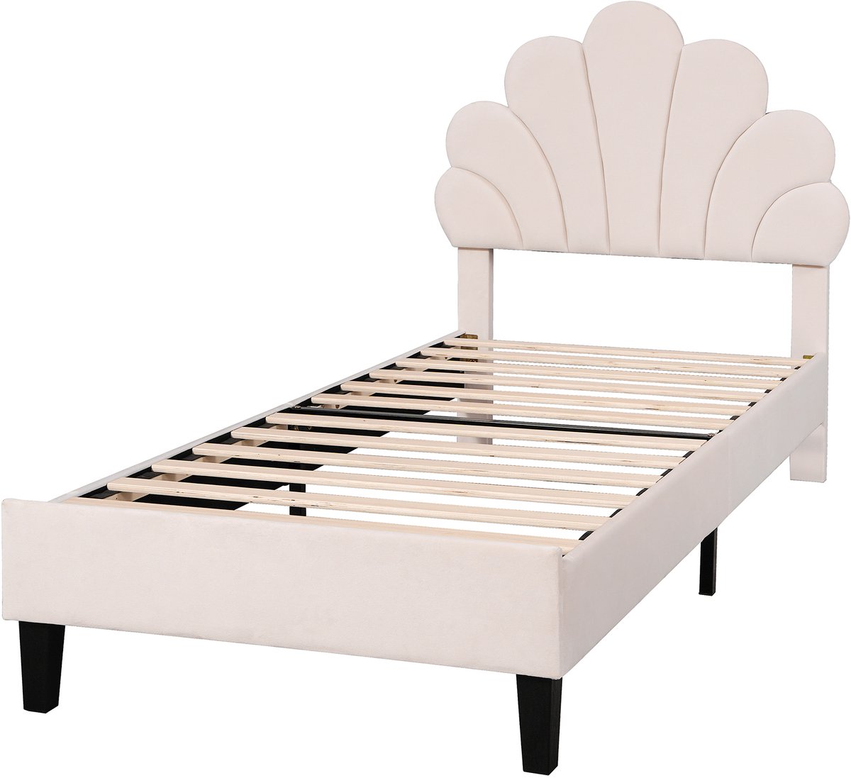 COVREO Bedframe 90x200 cm beige, bloemen hoofdbord, zonder matras