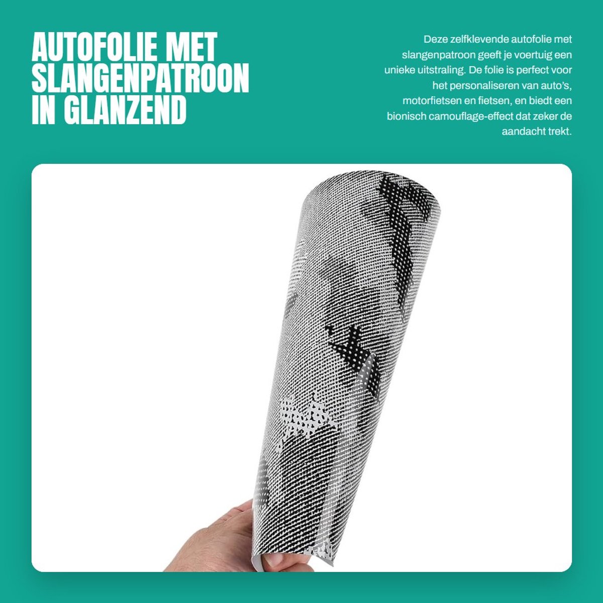 Dailygoods- Autofolie Slangenpatroon - Glanzend Zwart/Grijs - Zelfklevend - Tuningfolie - 75 x 152 cm - Bionisch Camouflageeffect - Wrappingfolie