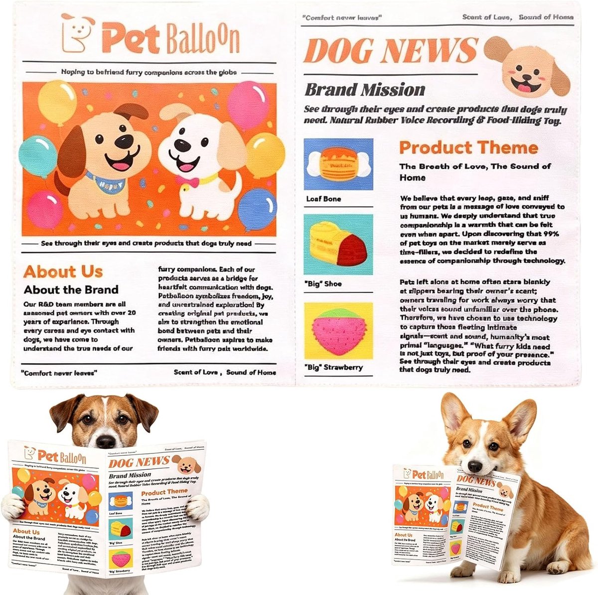 Duurzaam krantenhondenspeelgoed - Honden speelgoed - Met ritselgeluid en pieper - Niet verscheurbaar en wasbaar - Interactief speelgoed - Hondenspeeltjes - Voor puppy's en kleine/middelgrote honden - Oranje