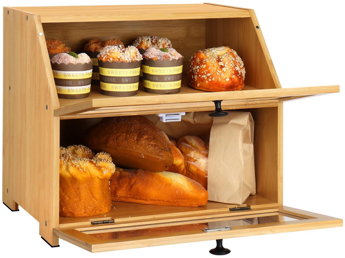 Dailygoods- Broodtrommel 2-laags - Houten Bewaardoos - Broodcontainer - Antimicrobieel - Ventilatiegaten - Duurzaam Bamboo