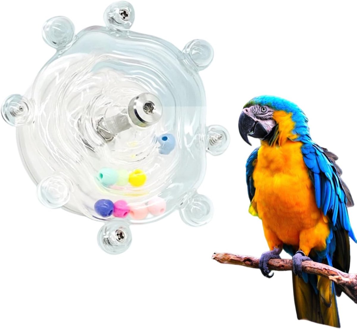 1 Kleine interactieve draaischijf voor vogels - Ca. 6 cm in diameter - Gemakkelijk te gebruiken - Geschikt voor grasparkieten, valkparkieten, dwergpapegaaien, klauwierachtigen en conures - Transparant