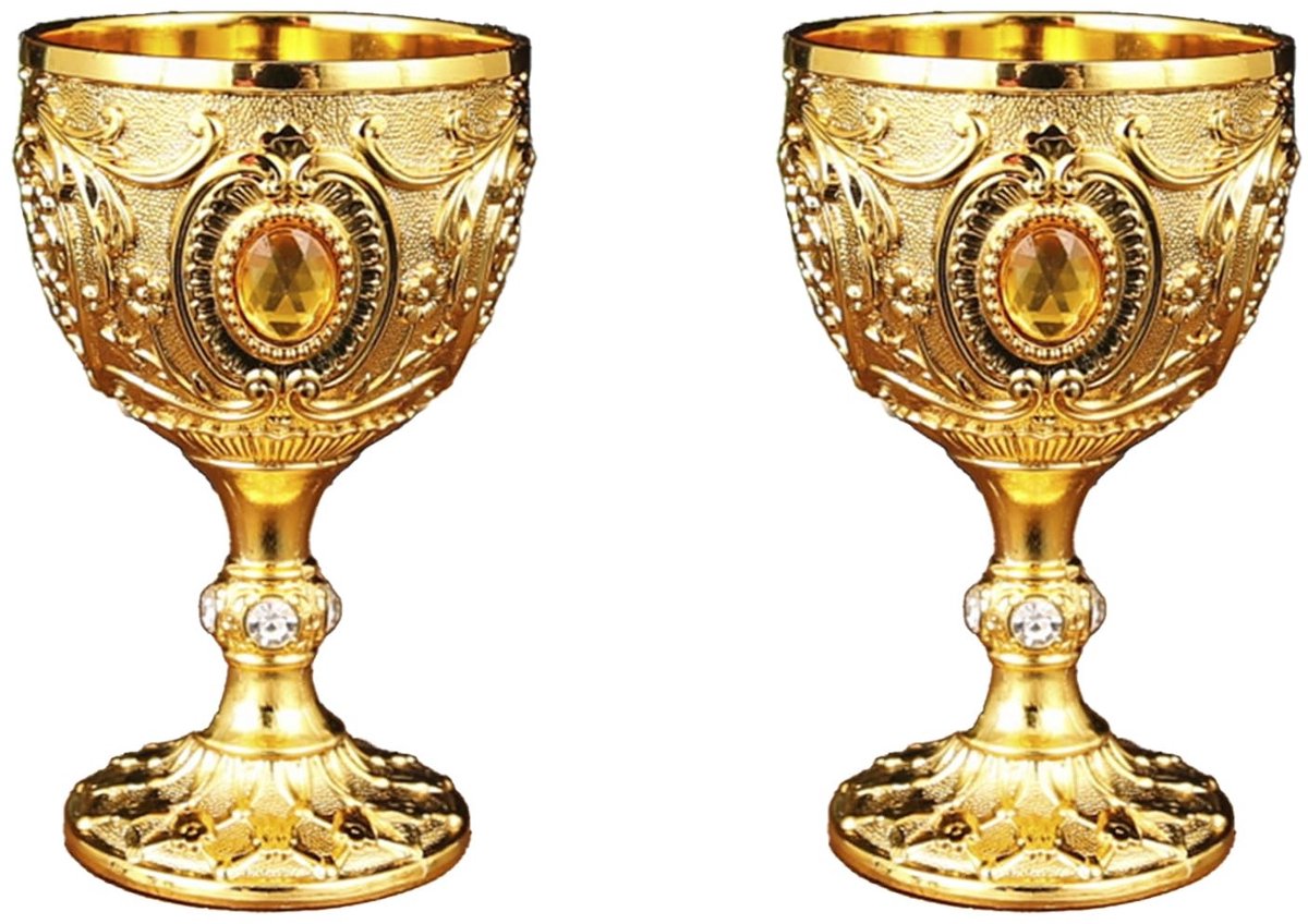 Dailygoods- Wijnglas Set van 2 - Decoratief Gouden Wijnglas - Vintage Beker - Handgemaakt - Elegante Drinkervaring - 7x4.3 cm - Decoratieve Beker