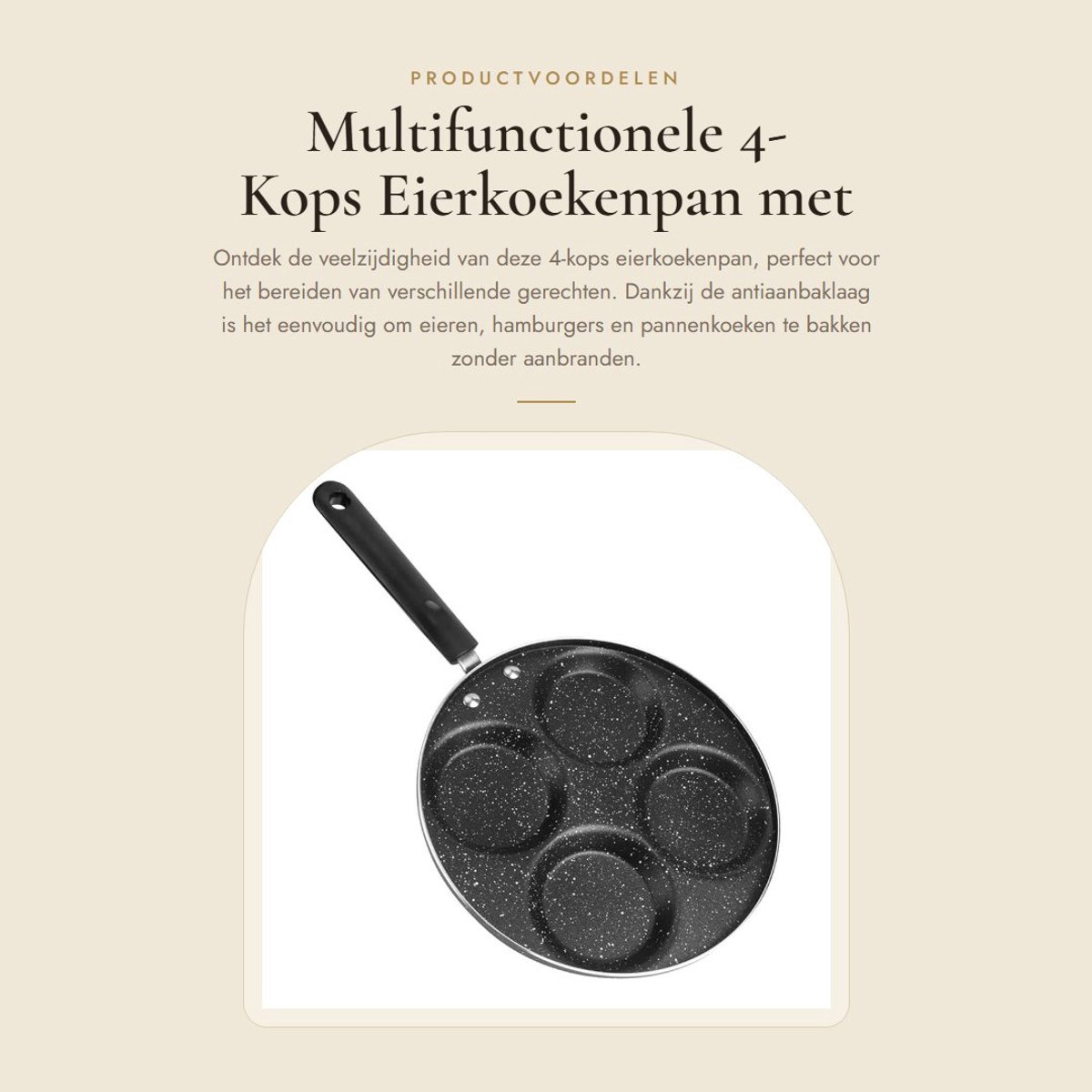 Dailygoods- Eierkoekenpan 4-kops - Antiaanbaklaag - Aluminium - 24,5 cm - Multifunctionele Pan - Geschikt voor Gas/Elektrisch Fornuis - Koekenpan