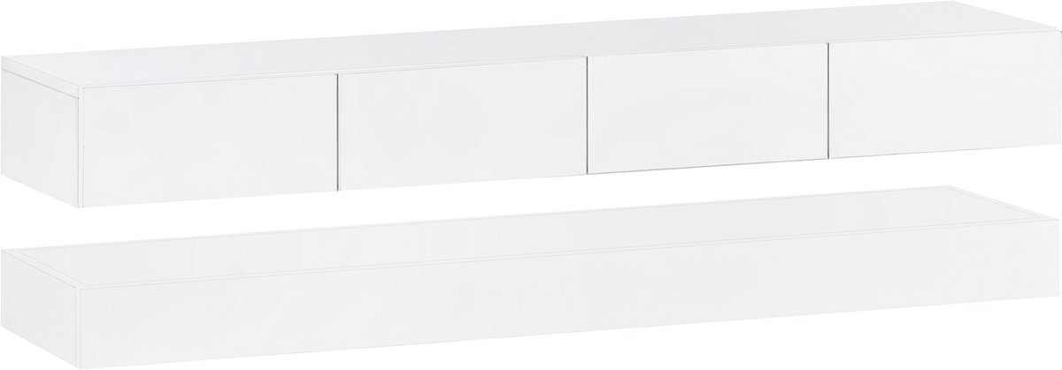 DESMIU Tv Meubel - Wandgemonteerd Met Led Verlichting En 4 Lades - Ruimtebesparend Voor Woonkamer En Slaapkamer - MDF - 130x33x15 Cm - Wit