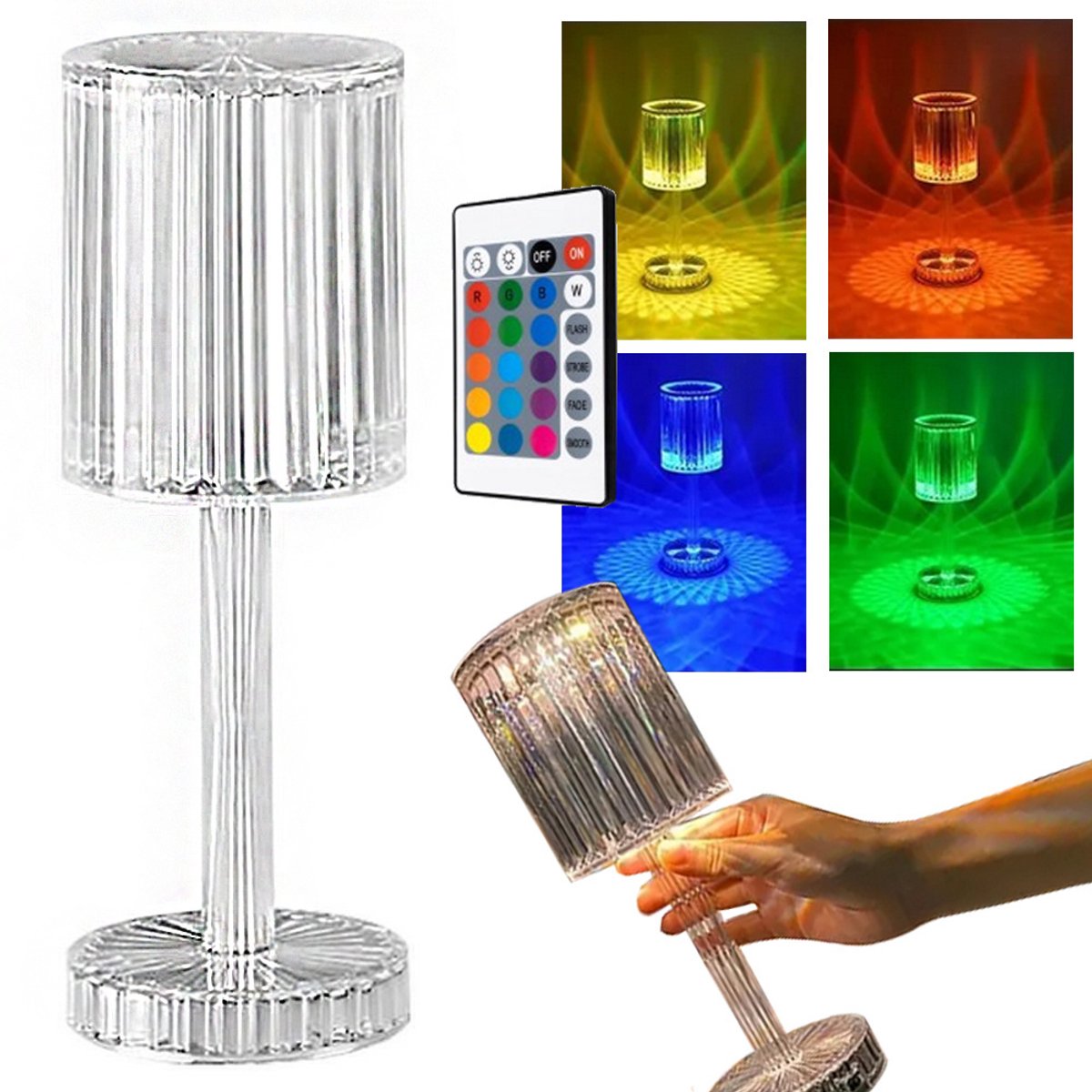 LED Tafellamp RGB met Afstandsbediening – Dimbare Nachtlamp – Touchbediening – USB Oplaadbaar – Sfeerverlichting