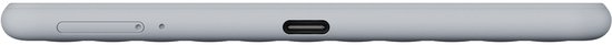 Zijkant van de grijze BOOX Go 6 (Gen II) e-reader met USB-C poort en knoppen.