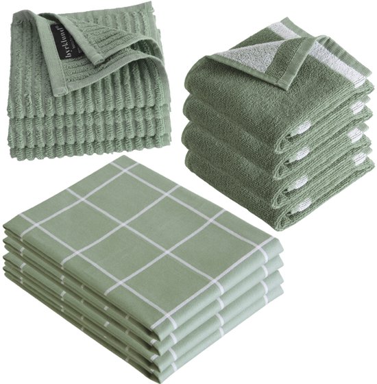 Byrklund Keukenset Clean & Dry Jade - 12-delige Set - 100% Katoen - OEKO-TEX