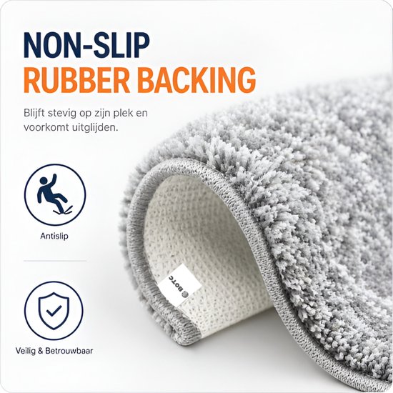 Grijze badmat met antislip rubberen backing. Blijft stevig op zijn plek.
