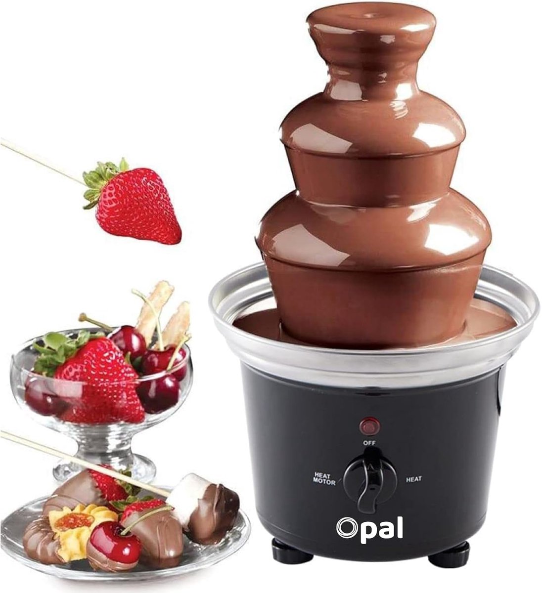 Chocoladefontein RVS 3 Etages – Elektrische Chocolade Fontein met Verwarmde Smeltbasis 500 ml – Voor Feesten, Brunch, Kerst & Oud en Nieuw - Chocolade