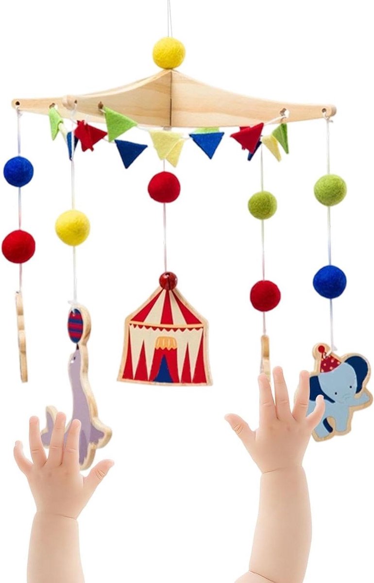Babymobiel Wieg - Cirkus Dieren - Baby Ontwikkeling - Interactieve Sensoriek - 42x26 cm - Multicolor